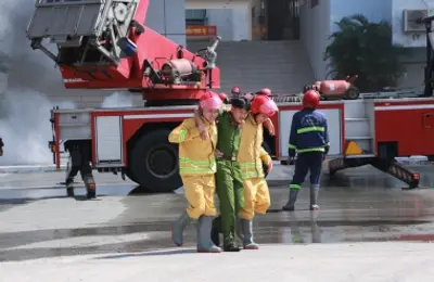 Thực tập thành công phương án chữa cháy và cứu nạn, cứu hộ tại trụ sở Chính Nhà trường